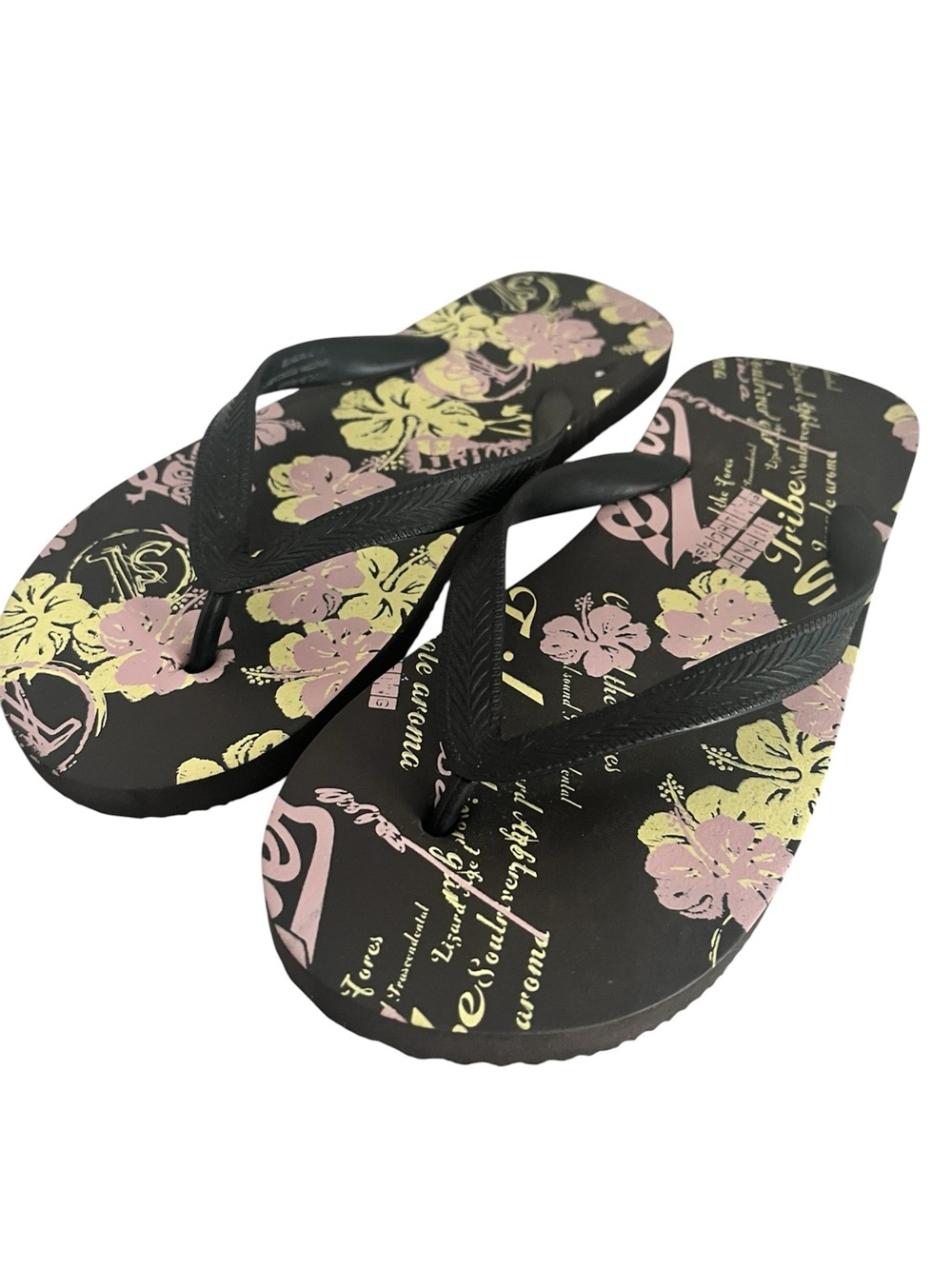 Havaianas Black Floral Flip Flops - Women size 11 Like New